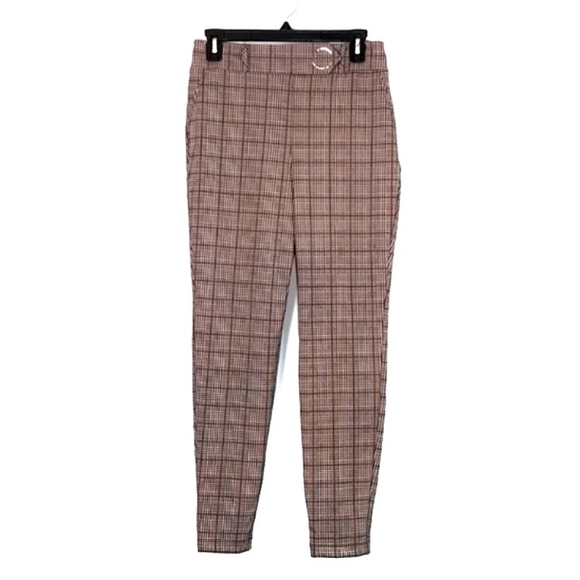 June & Hudson Glen Plaid High Waisted Pants Straight Leg Francesca's Tan Size 1 - Picture 1 of 12